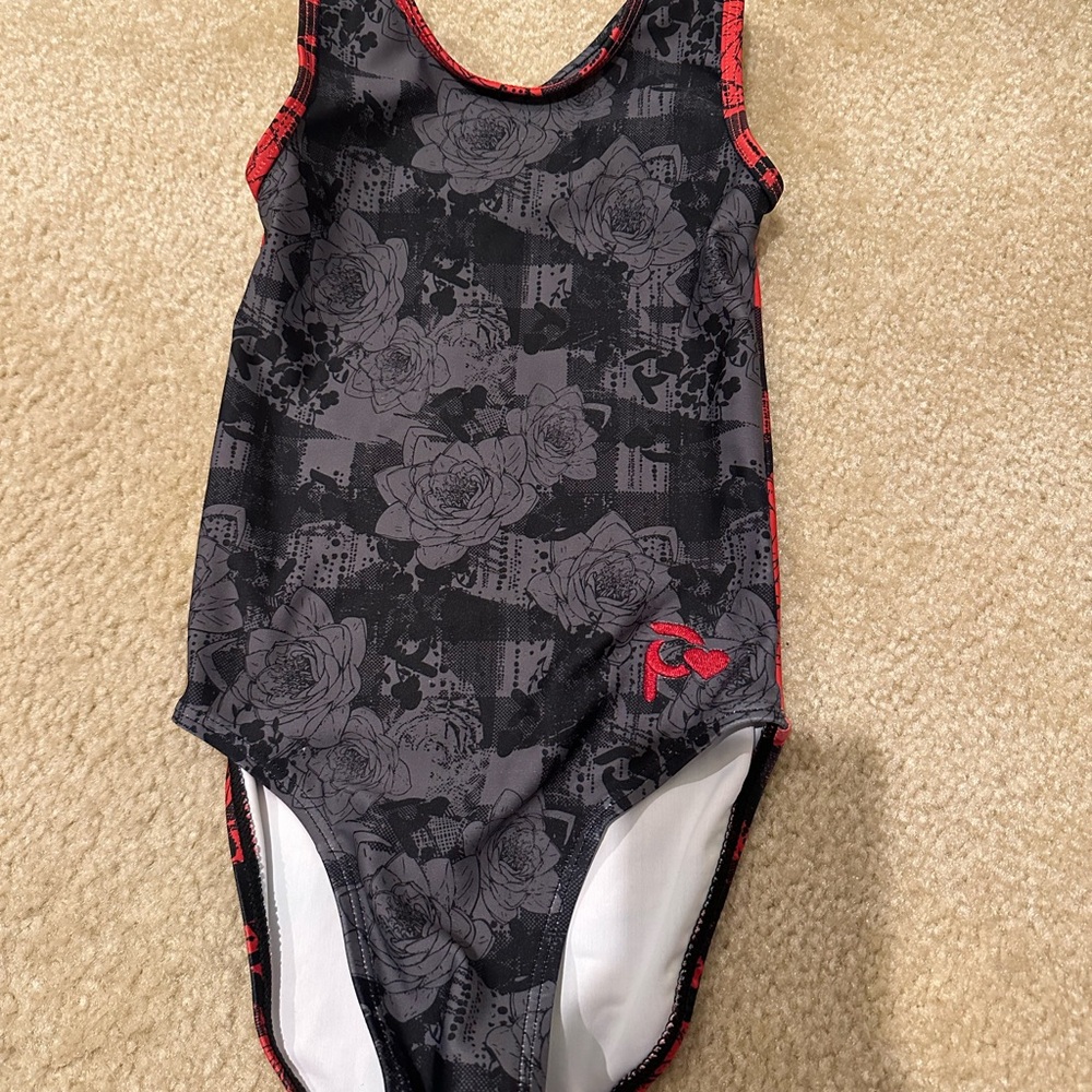 Floral Black and Red Leotard